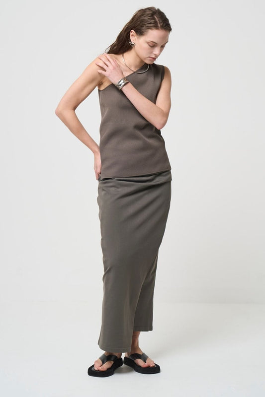 RESTOCK!  Smooth Gather Knit Skirt - TAUPE