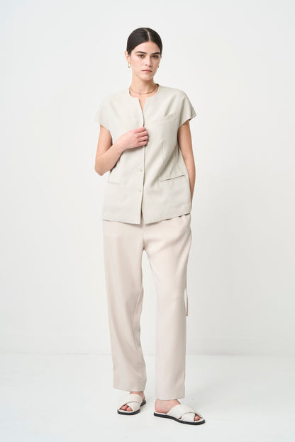 Short Sleeves Shirts Jacket - BEIGE