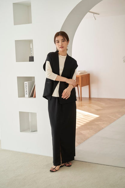 2way Long Straight Skirt - BLACK