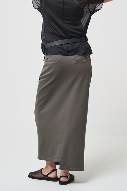 RESTOCK!  Smooth Gather Knit Skirt - TAUPE
