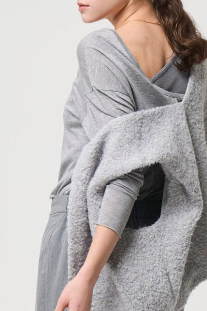 2way Sheer back open T-shirt - GRAY