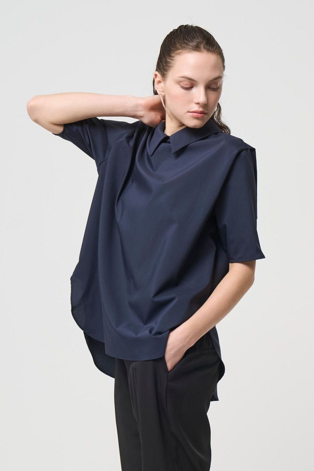 2way Collar Blouse - NAVY