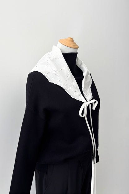Cotton Lace Triangle Scarf - BLACK・WHITE