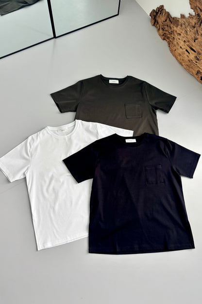 Minimal Pocket Silket T-shirts - BLACK・WHITE・DARK GRAY
