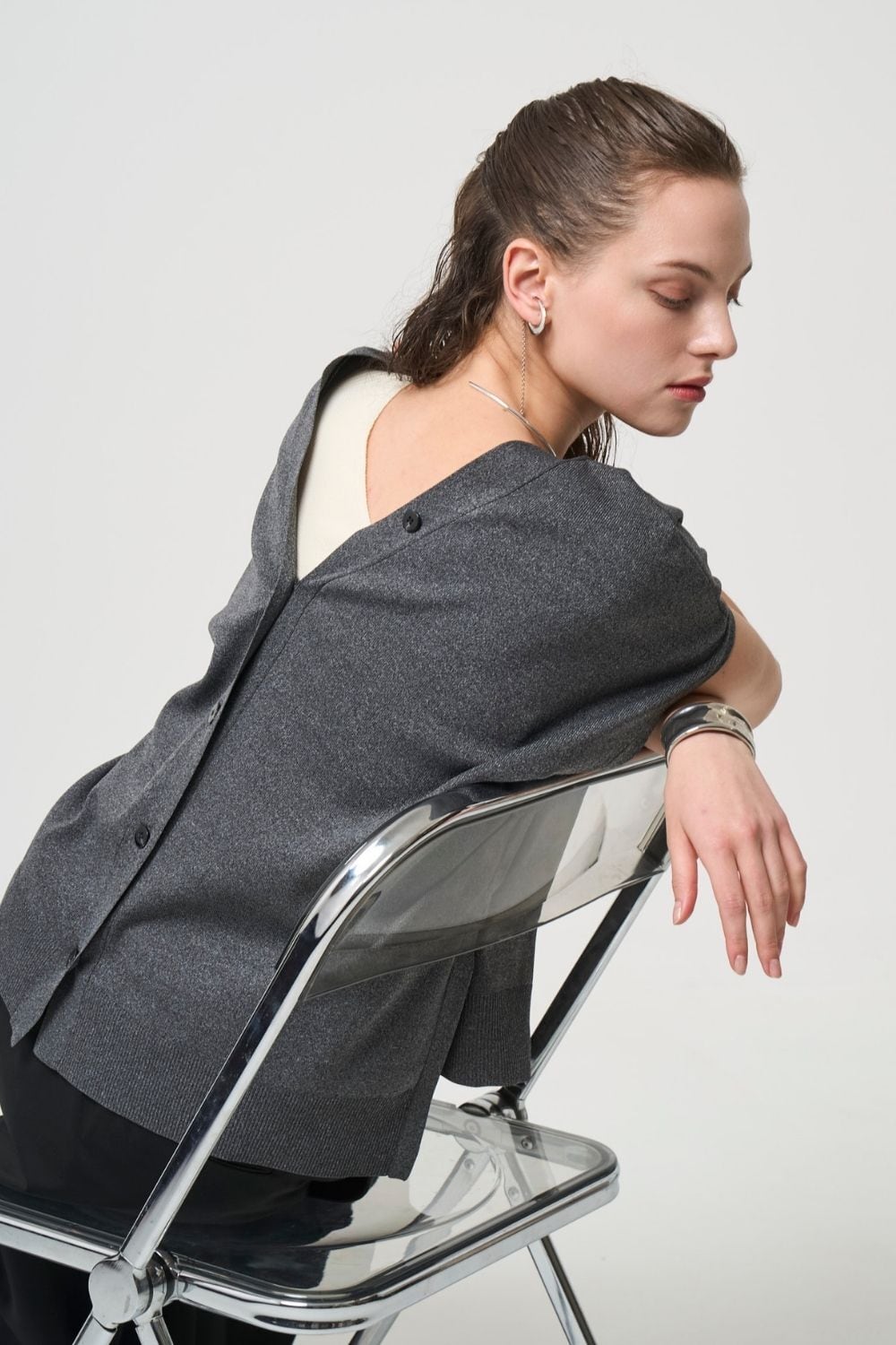 2way Spring Knit Poncho - GRAY