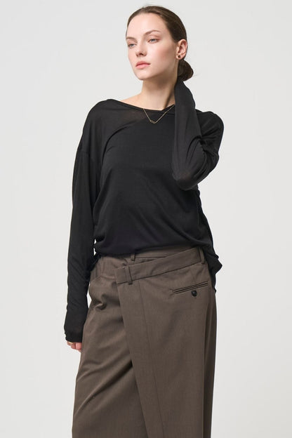 2way Sheer back open T-shirt - BLACK