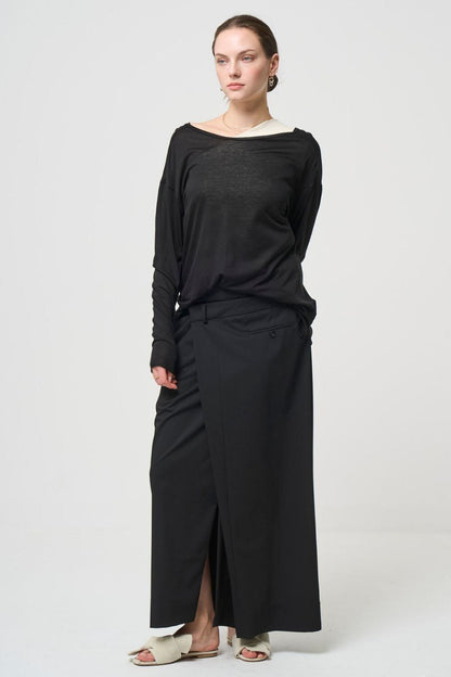 2way Sheer back open T-shirt - BLACK