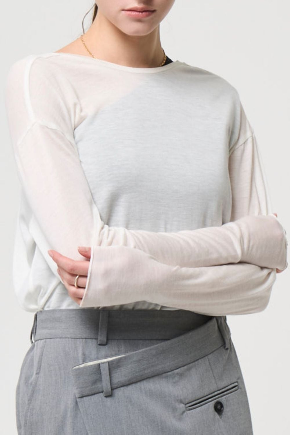 2way Sheer back open T-shirt - WHITE