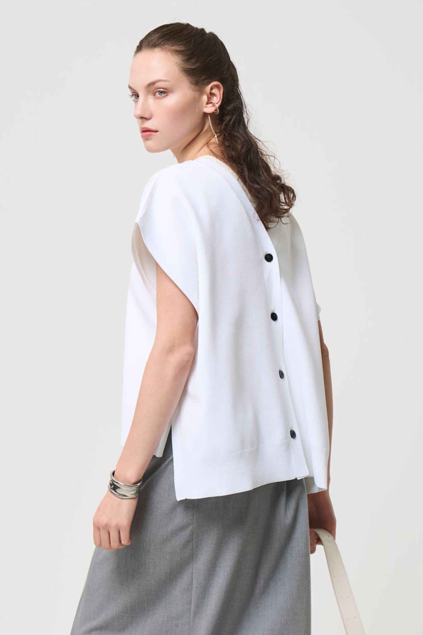 2way Spring Knit Poncho - WHITE