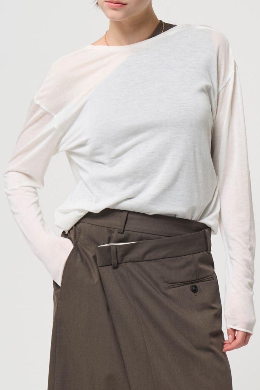 2way Sheer back open T-shirt - WHITE