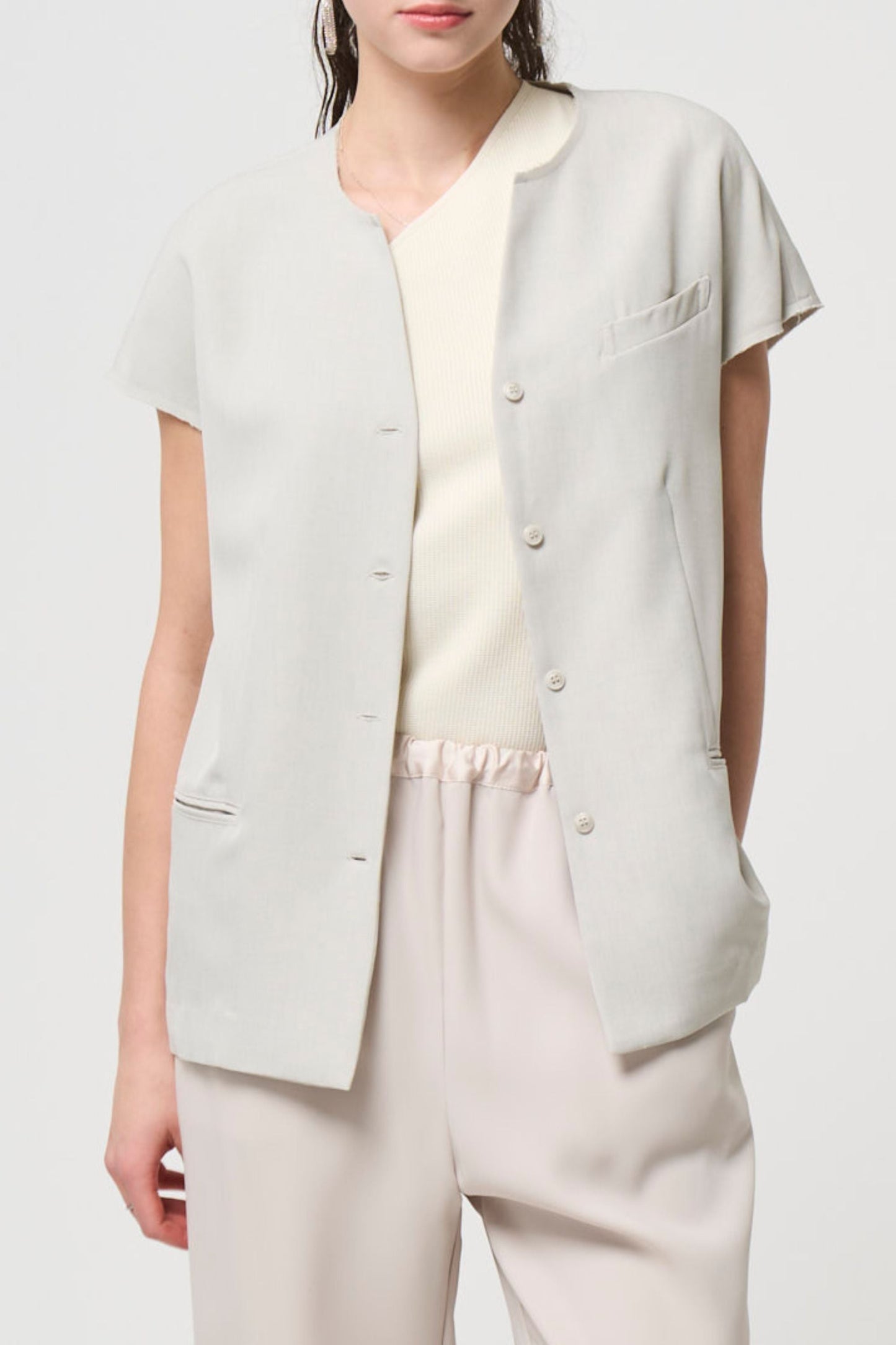 Short Sleeves Shirts Jacket - BEIGE