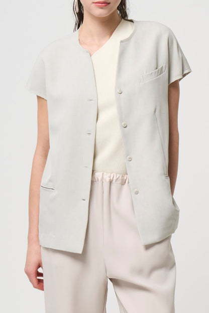 Short Sleeves Shirts Jacket - BEIGE