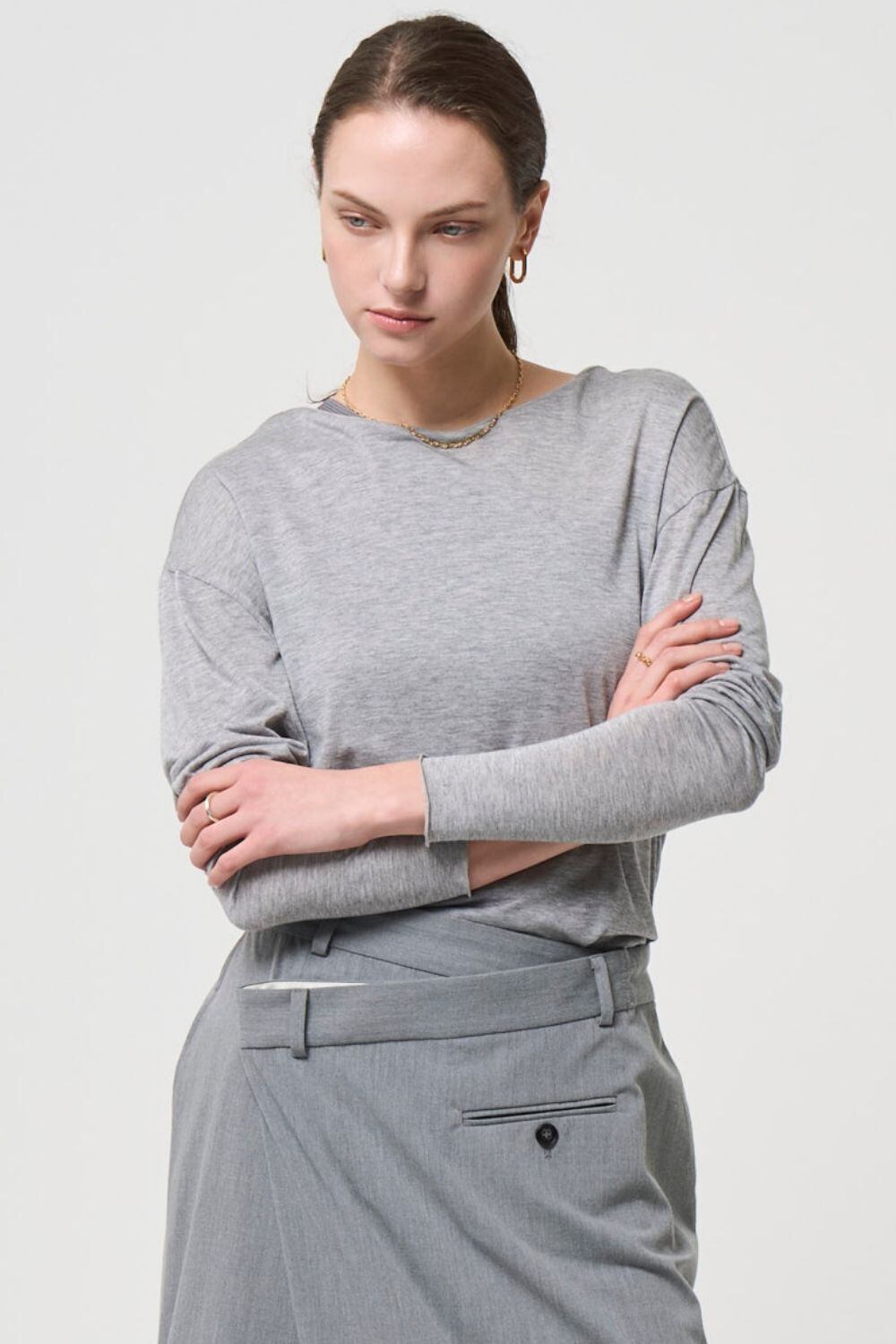 2way Sheer back open T-shirt - GRAY