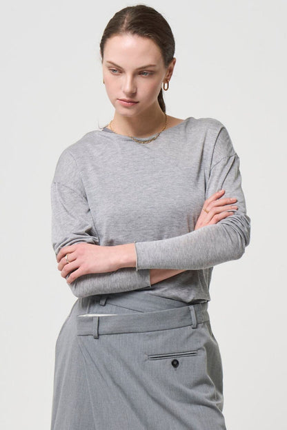 2way Sheer back open T-shirt - GRAY