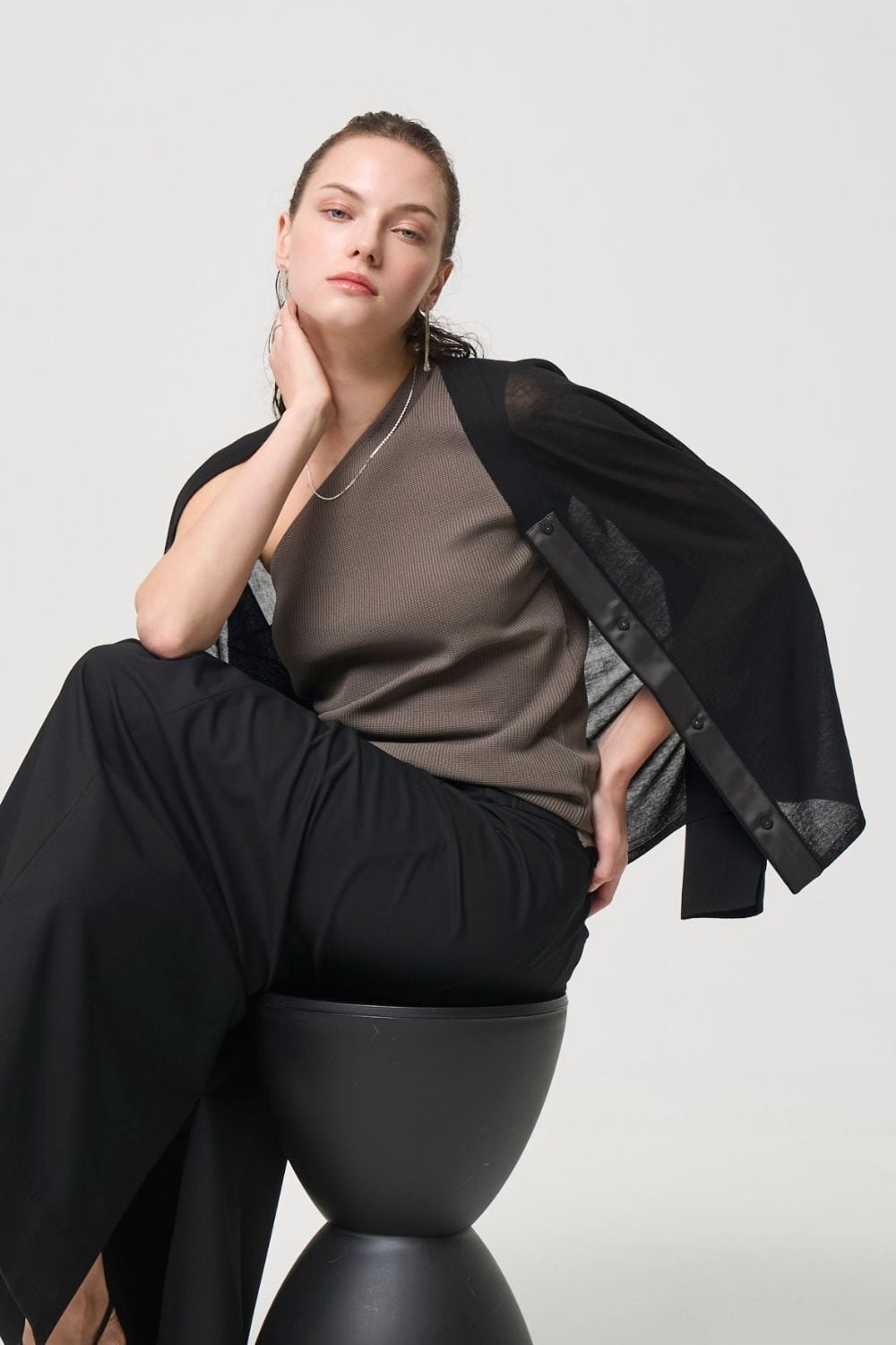 Breathable Cotton Cardigan - BLACK