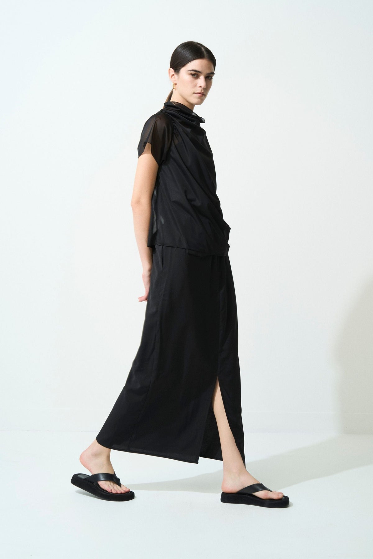 2way Long Straight Skirt - BLACK