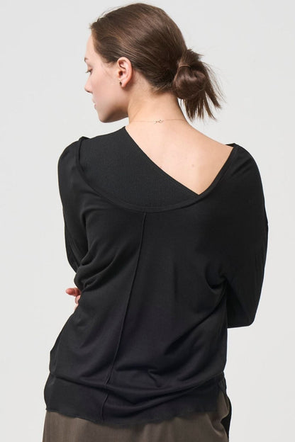 2way Sheer back open T-shirt - BLACK