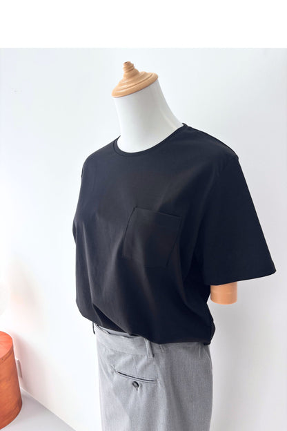 Minimal Pocket Silket T-shirts - BLACK・WHITE・DARK GRAY